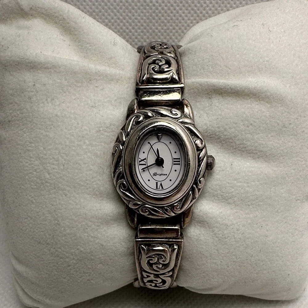 Brighton Silver Watch with Dark Brown Leather Strap